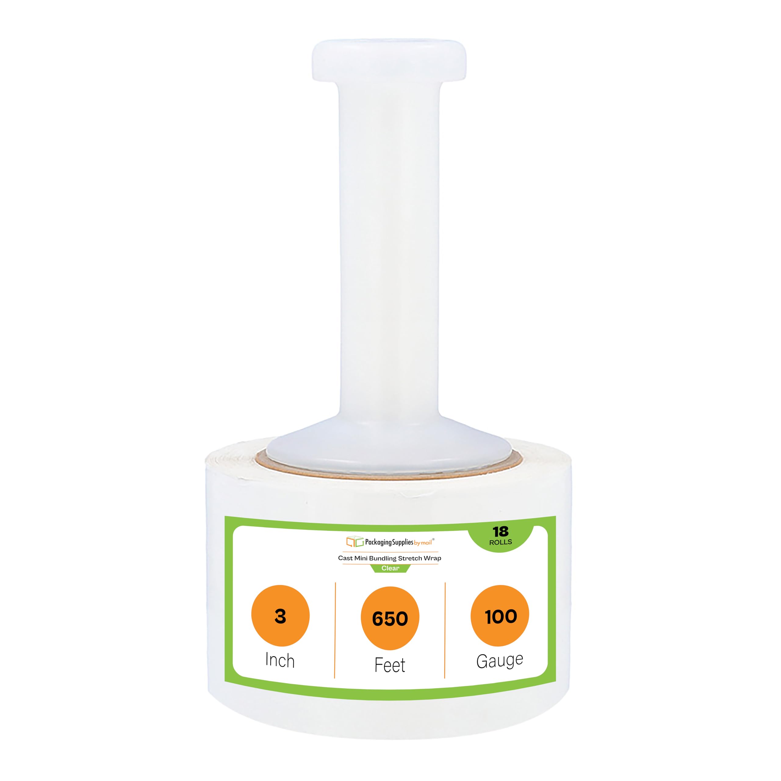 PSBM Mini Stretch Wrap with Plastic Handle, 18 Rolls 3 Inch x 650 Feet 100 Gauge Heavy Duty Clear Plastic Wrap Industrial Strength Shrink Film for