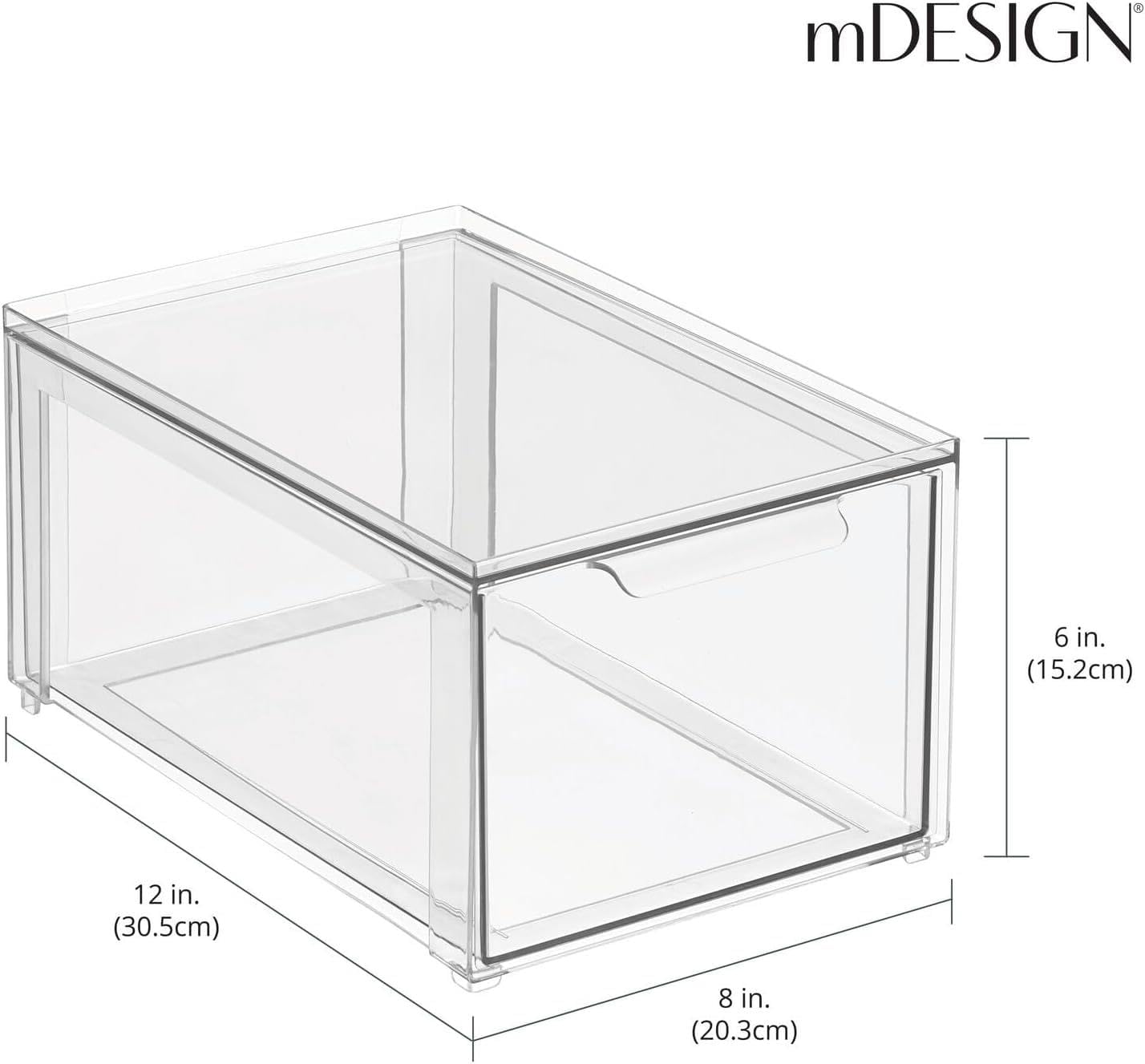 mDesign Caja de almacenamiento – Contenedor de almacenamiento de toallas apilable profundo con cajón extraíble – Caja organizadora de baño para artículos de tocador, maquillaje y productos de belleza