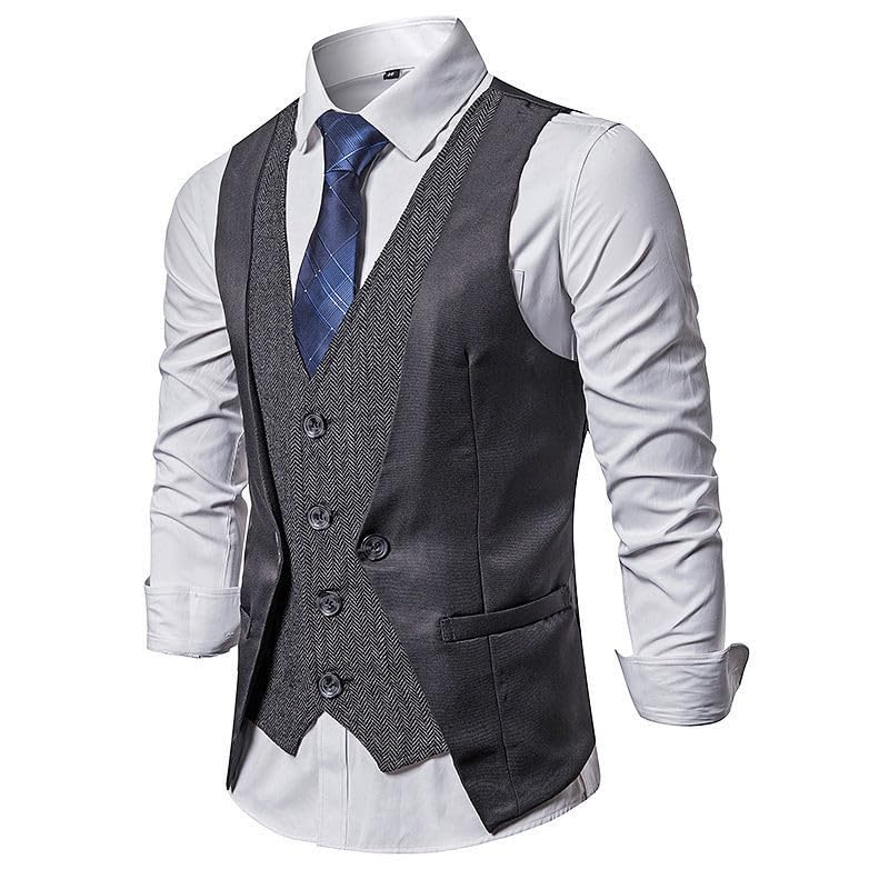 Men's Retro Layered Suit Vest Single Breasted Business Dress Vests Formal Wedding Fashion Waistcoat Slim Fit3