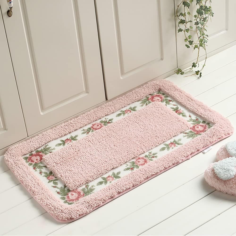 Pretty Floral Rural Style Romantic Rose Flower Rug Shaggy Area Rugs Soft Non-Slip Doormat Floor Mat Bath Mat Bathroom Shower Rug Bedroom Living Room Carpet (Nice Pink, S)