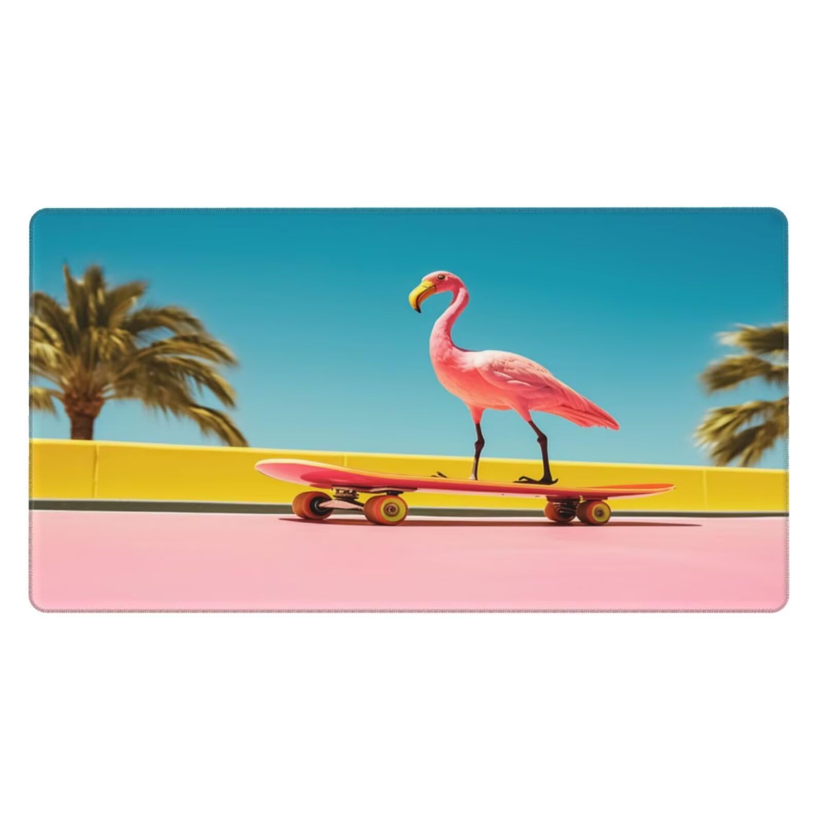Gaming Mauspad XXL,900 x 600 x 3mm Mousepad Verlängertes Groß Mauspad Schreibtischauflage,Genähte Kanten rutschfeste Gummibasis,Verbessert Präzision Geschwindigkeit Home Office Rosa Flamingo L-5048
