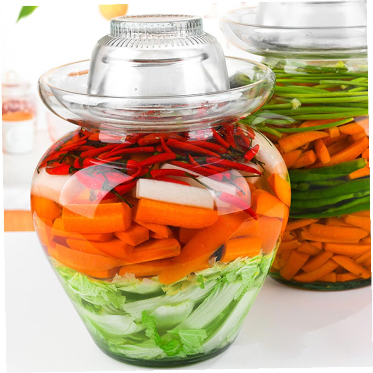 Tarro de Vidrio para Encurtidos de 10 Litros Tapa Hermética, Recipiente Transparente para Fermentación de Kimchi y Conservación de Alimentos en Cocina