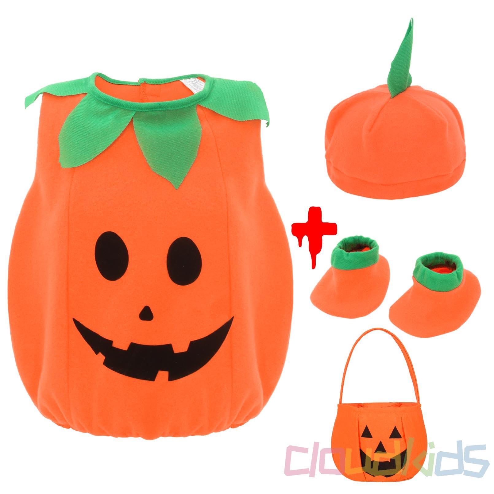 Cloudkids - Costume d'Halloween Costume de citrouille Mignon Enfants de 12 à 18 mois Cosplay Robe pour carnaval Fête Vêtements avec chapeau Chaussures