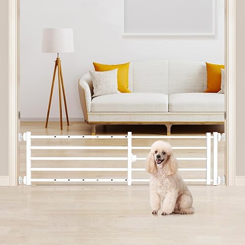 Yoochee Puerta corta de metal para perro, 25.3 a 42.5 pulgadas de ancho, diseño de puerta pequeña y expandible y montaje a presión, ajustable para