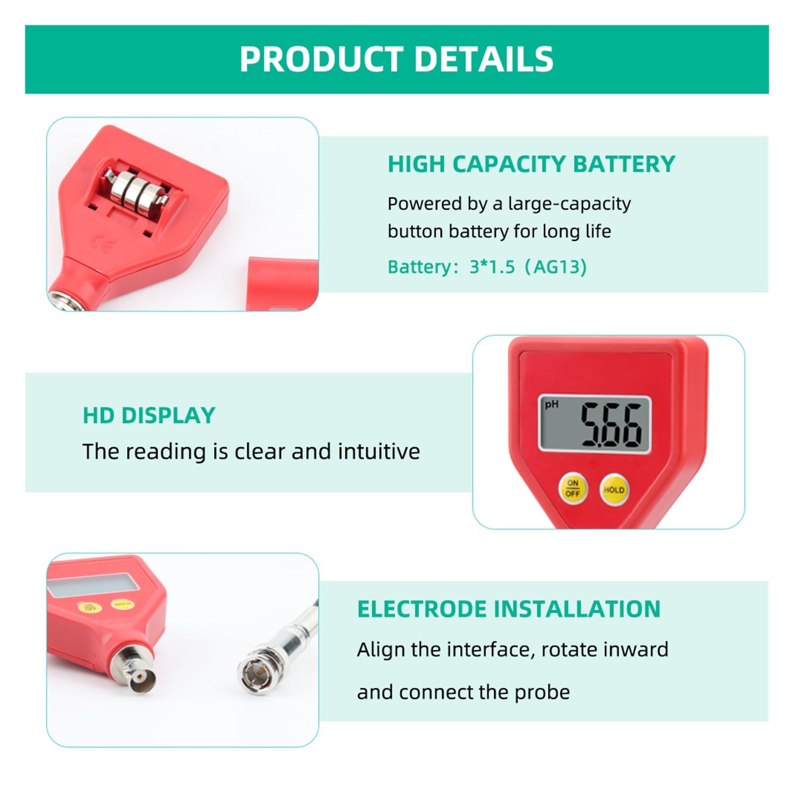 Medidor digital de pH PH-98105, analizador alta precisión, probador ATC for acuarios, hidroponía y laboratorios,Monitoreo preciso