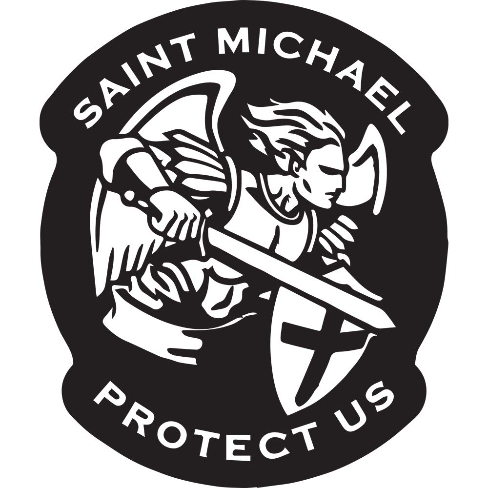 Angel Saint Michael Protect Us (Black) (Set Of 2) Premium Waterproof Vinyl Decal Stickers For Laptop Phone Accessory Helmet Car Window Bumper Mug Tuber Cup Door Wall Decoration