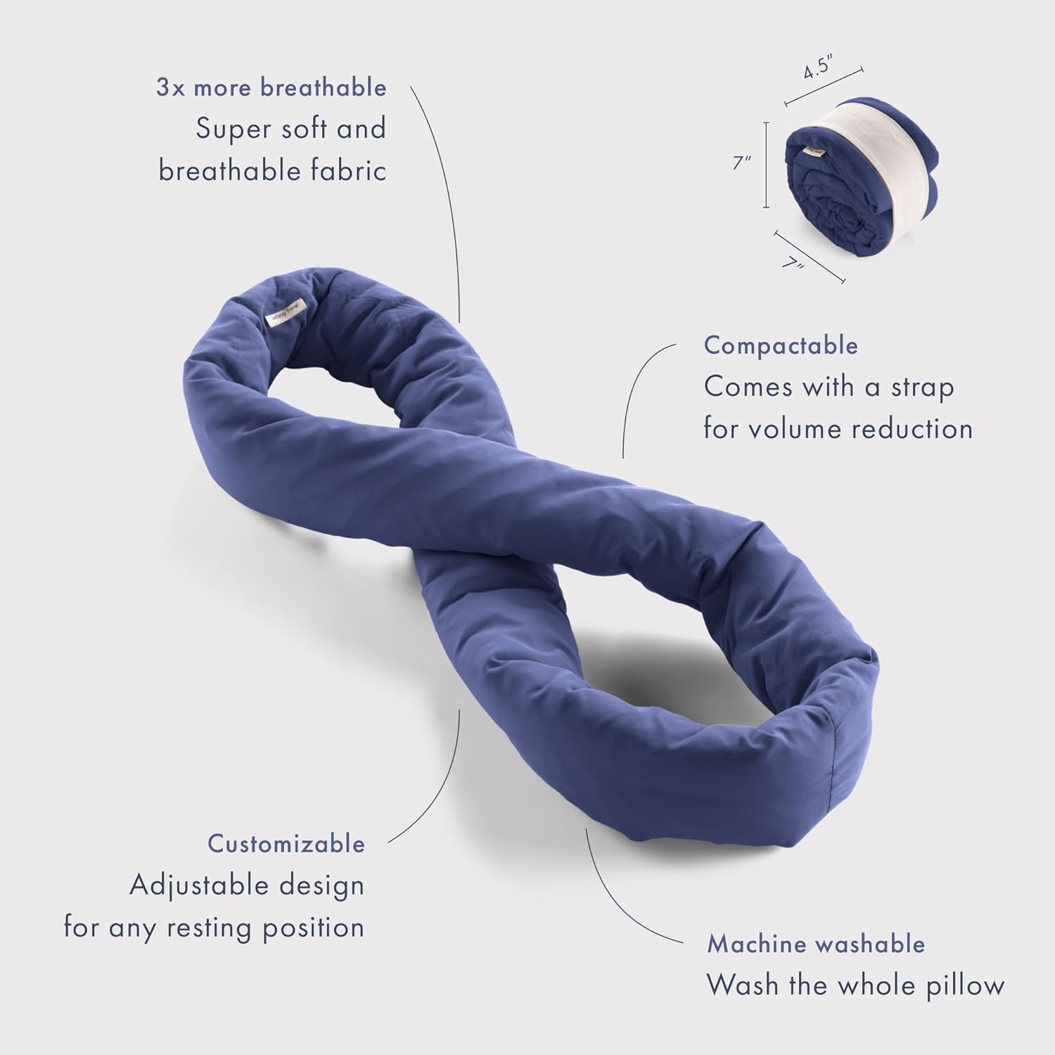 Huzi Infinity Pillow Mini - Kids Travel Neck Pillow - Machine Washable - Home Travel Flight Road Car Train Trips (Navy) - Image 2