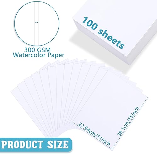 Miniatura 2 de Spiareal 100 hojas de papel de acuarela a granel de 140 lb300 GSM, papel blanco de prensa en frío, papel de algodón en blanco, papel de pintura de