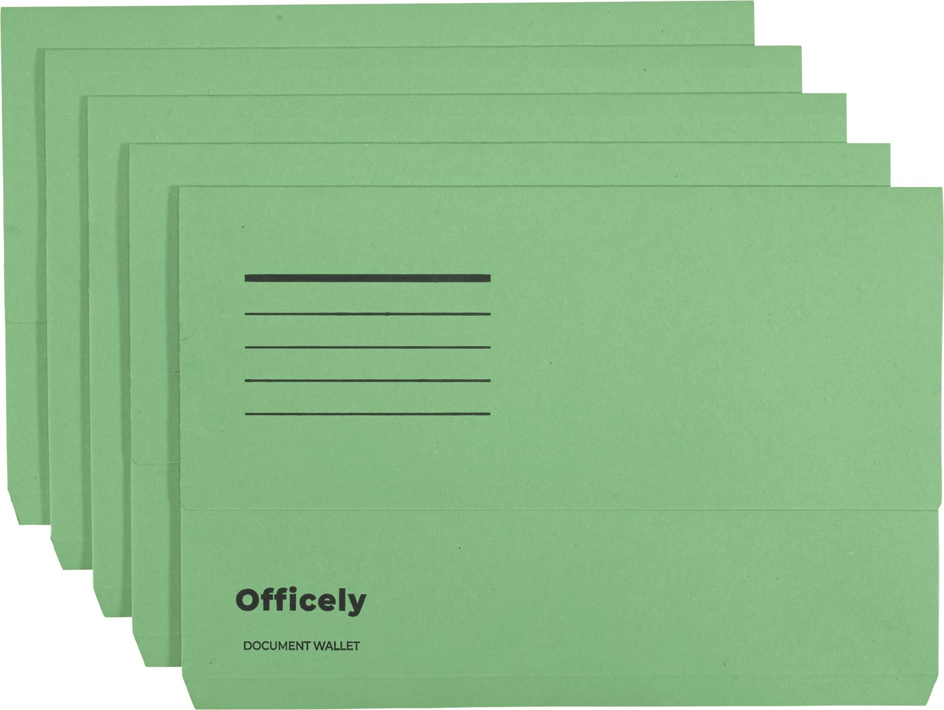 Officely Foolscap Document Wallets 285gsm - Green (Pack of 5)