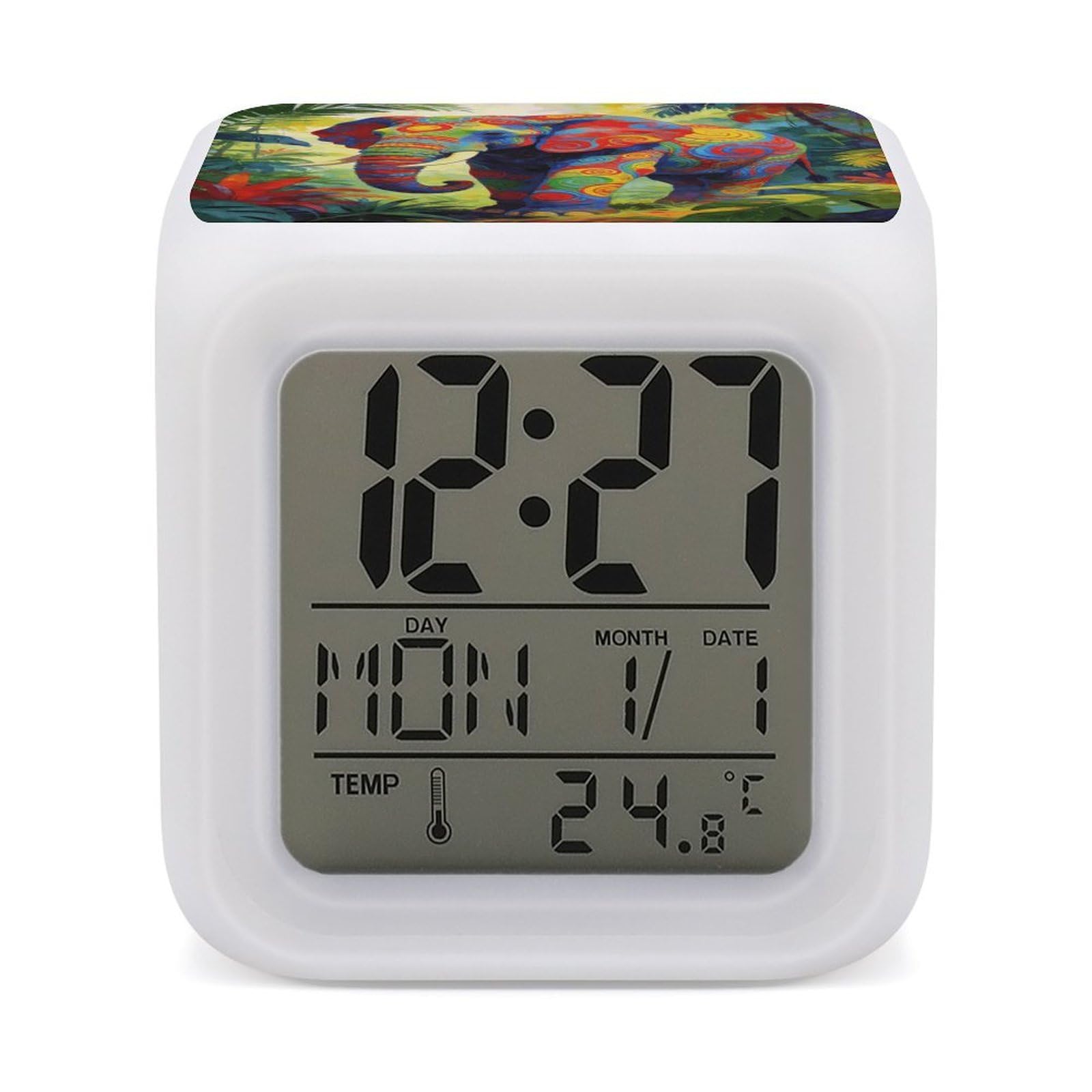 LZQPOEAS Colorful Elephant Alarm Clock with 7 Color Changing Nightlight for Bedroom Calendar Temperature Display Wake Up Digital Clock Small Desk Clocks for Heavy Sleepers Adults