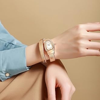 Gosasa Snake Bracelet Watch for Women, Elegant Bangle Wrist Watch with Flexible Wrap Strap Design, Fashion Jewelry Style Quartz Watch, Adjustable Cuff Watch for Dress & Gift