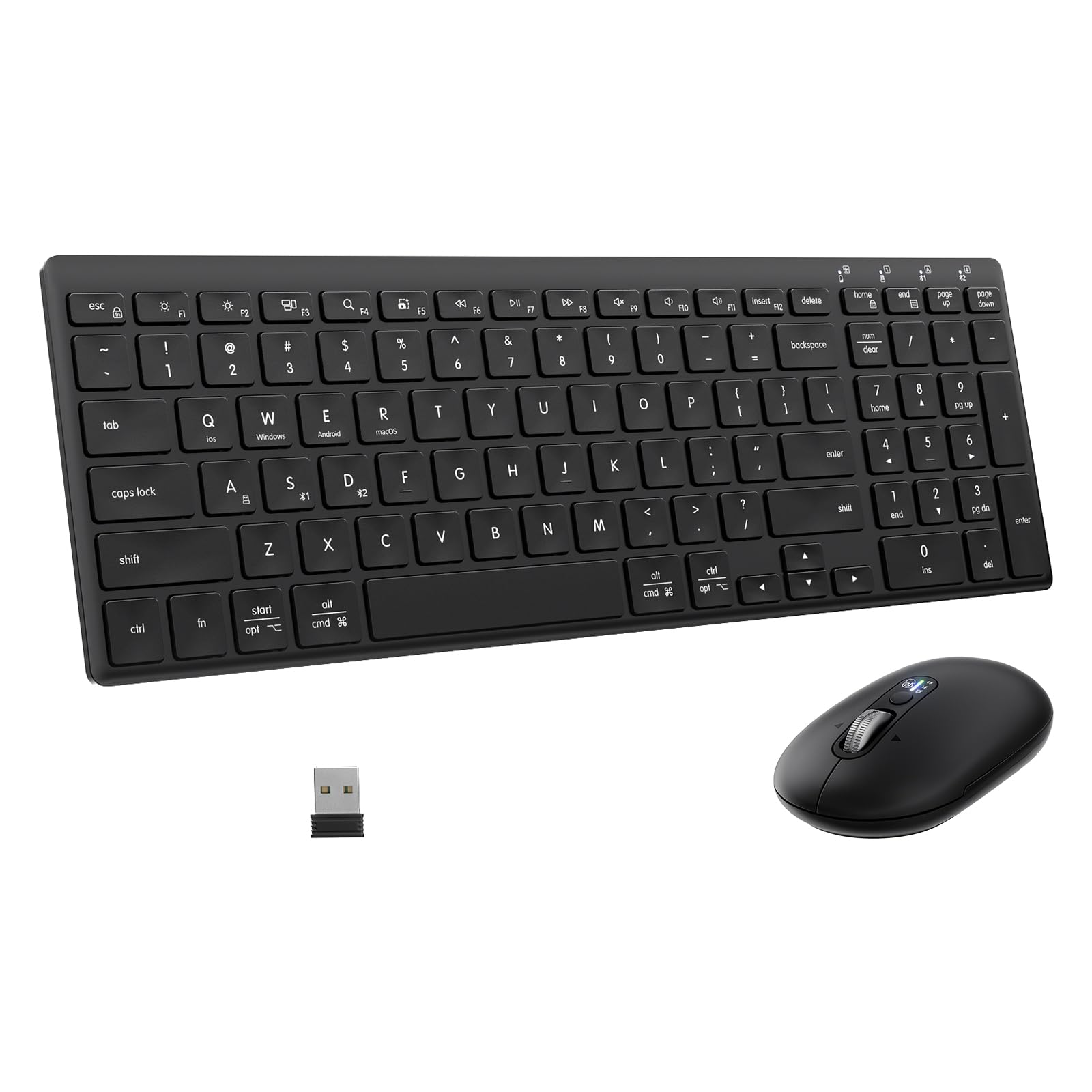 Wireless Keyboard and Mouse Combo, 2 in 1 USB Receiver and 2 bluetooth for 3 Device, Ultra-Slim Keyboard with Adjustable Stand and 4-way Scroll Mouse Combo for Computer, Laptop, Tablet, MacBook, iPad.-picture-18