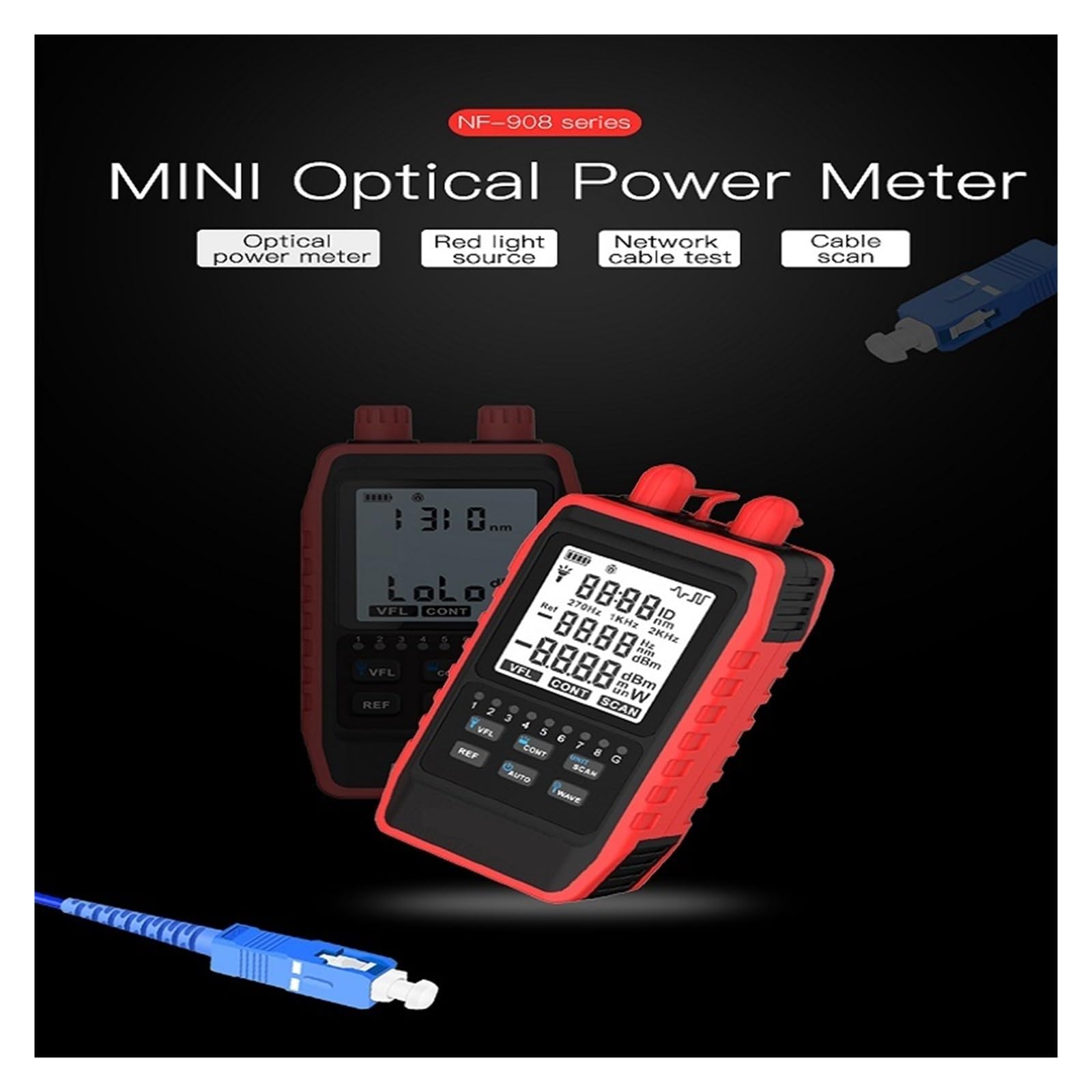Tester światłowodów, NF-908L Miernik Mocy Światłowodu VFL REF FC SC ST -60 ~ + 8dbm Lokalizator Uszkodzeń Wizualnych Test Kabla Sieciowego Tester Usterek Optycznych