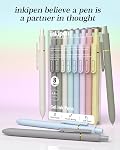 Inkipen Stylos Fidget d'encre bleue 8 Pcs 0.5mm Stylo d'écriture lisse rétractable pointe fine, stylos d'encre couleur séchage rapide pour les fournitures de bureau de l'école de journaling, encre bleue Morandi
