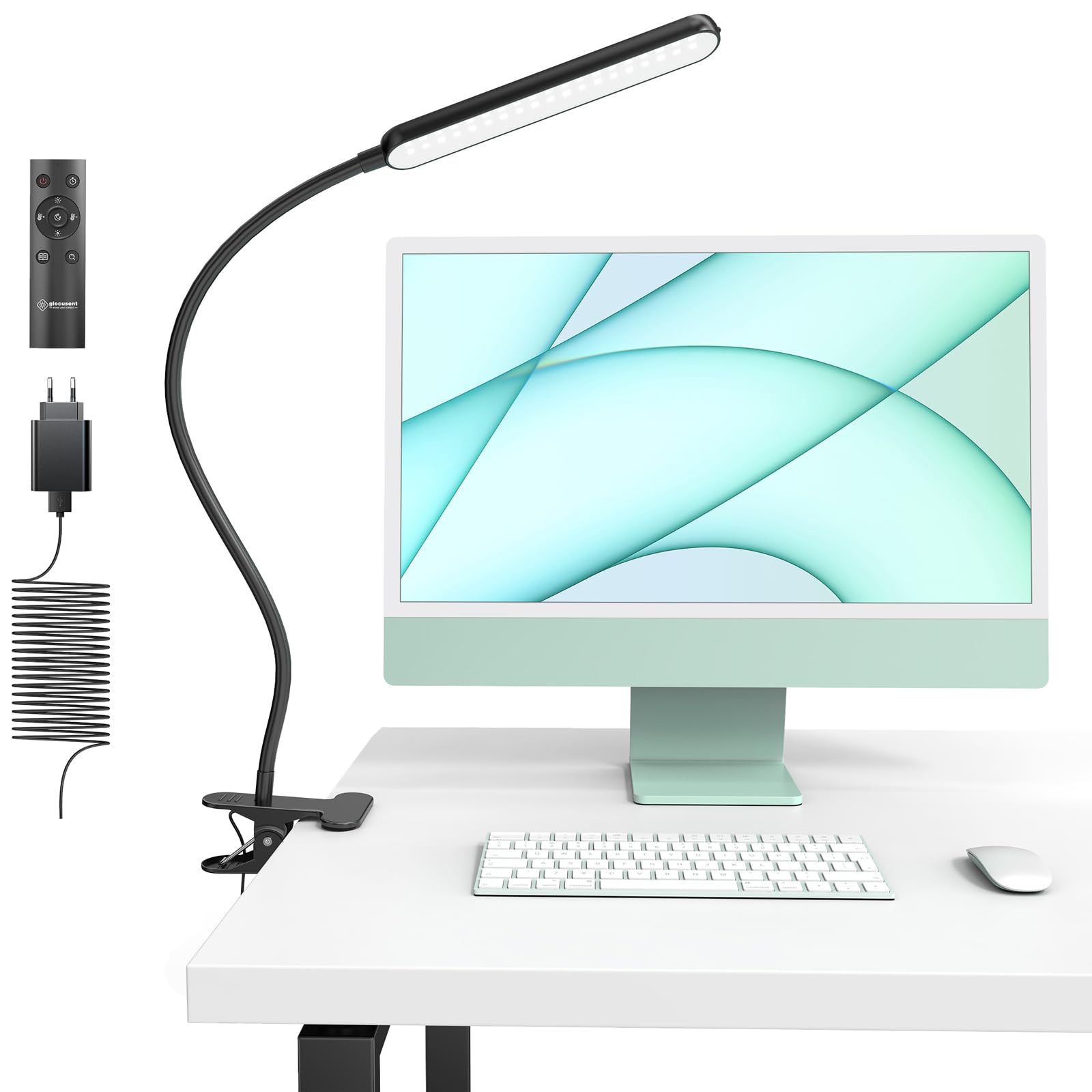 Glocusent 38 LED Lampada con Pinza da Letto, Lampada con Morsetto a Protezione Vista, Regolatore Continuo a 5 Colori & 5 Toni, Pinza Braccio Mobile, Perfetto Per Leggere/studiare/lavorare (ferroso)
