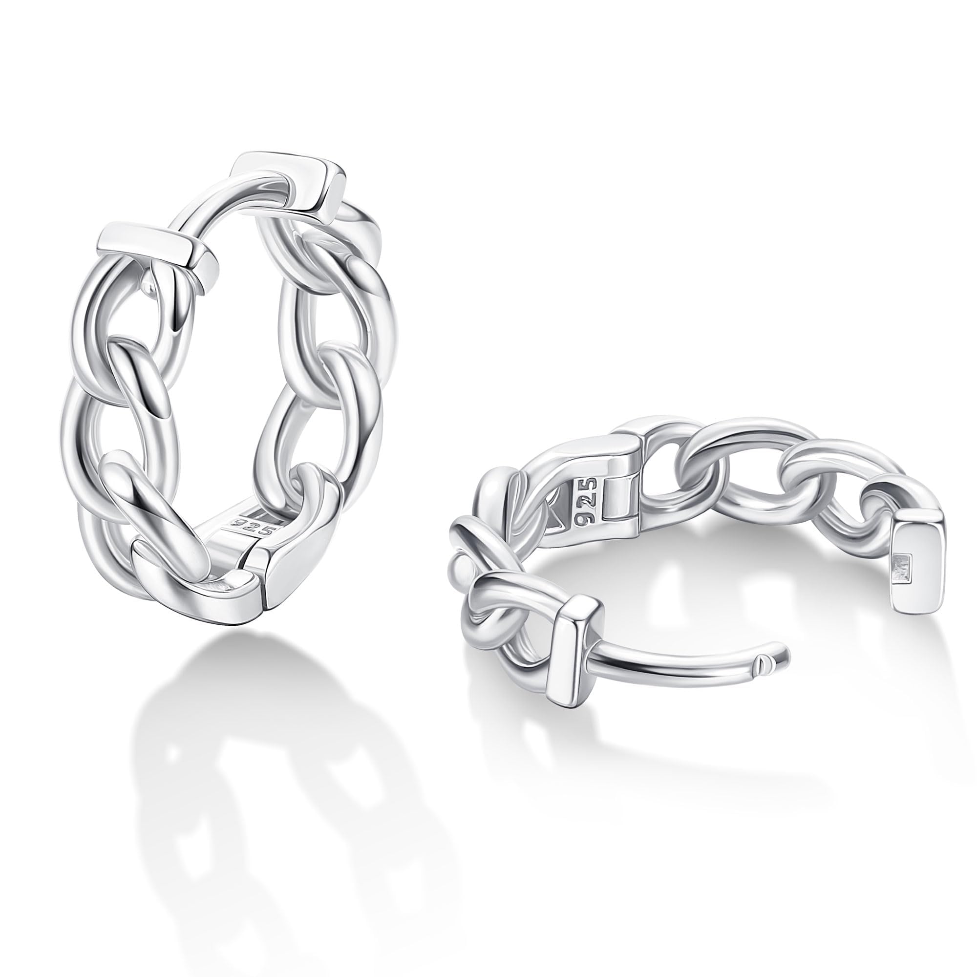 BESTEEL925 Sterling Silver Small Hoop Earrings 18K Gold Plated Curb Chain Huggie Earrings Hypoallergenic Cartilage Hoops Earrings for Women Girl