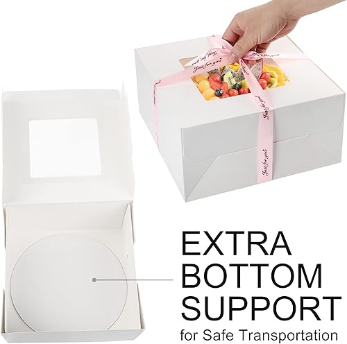 Miniatura 5 de LotFancy 15 juegos de cajas para pasteles, cajas de panadería blancas de 10 x 10 x 5 pulgadas con tablas de pastel, recipientes desechables para