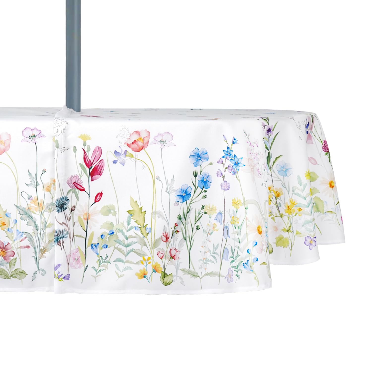 Oval Outdoor Tablecloth with Umbrella Hole and Zipper, Patio Table Covers for Spring/Summer, Machine Washable Outdoor Party/Picnic Oval Table Cloth