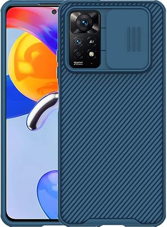 for Xiaomi Redmi Note 11 Pro Case with Camera Cover,Slim Protective Hard PC Back & Soft Bumper Case Drop Protection Slide Camera Protector Lens Cover Phone Case for Redmi Note 11 Pro 5G /4G Blue