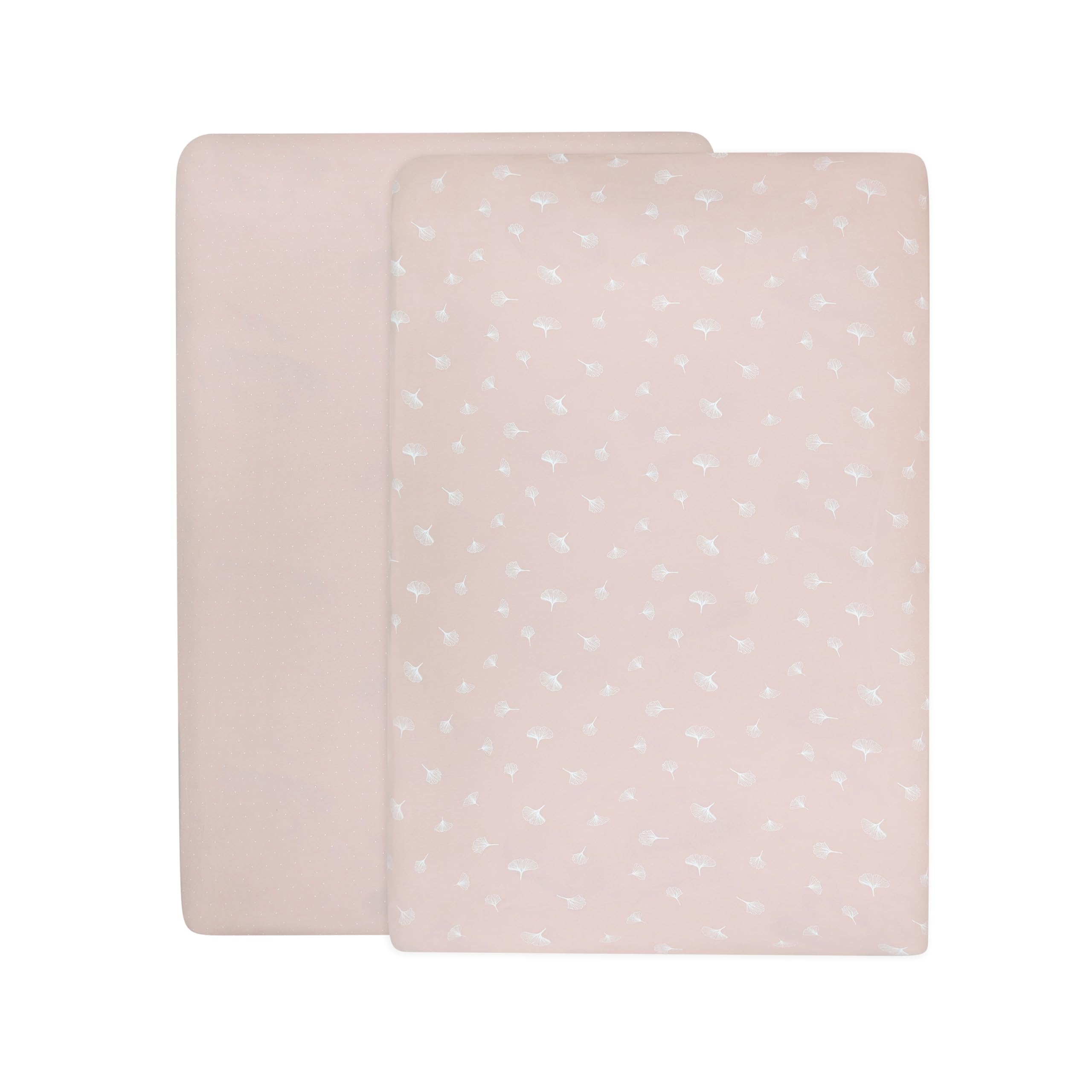 Ely's & Co. Juego de 2 sábanas para cuna, peinadas, 100% algodón jersey para niña, rosa agua de rosas, lunares y hojas de gingko, 52 x 28 pulgadas