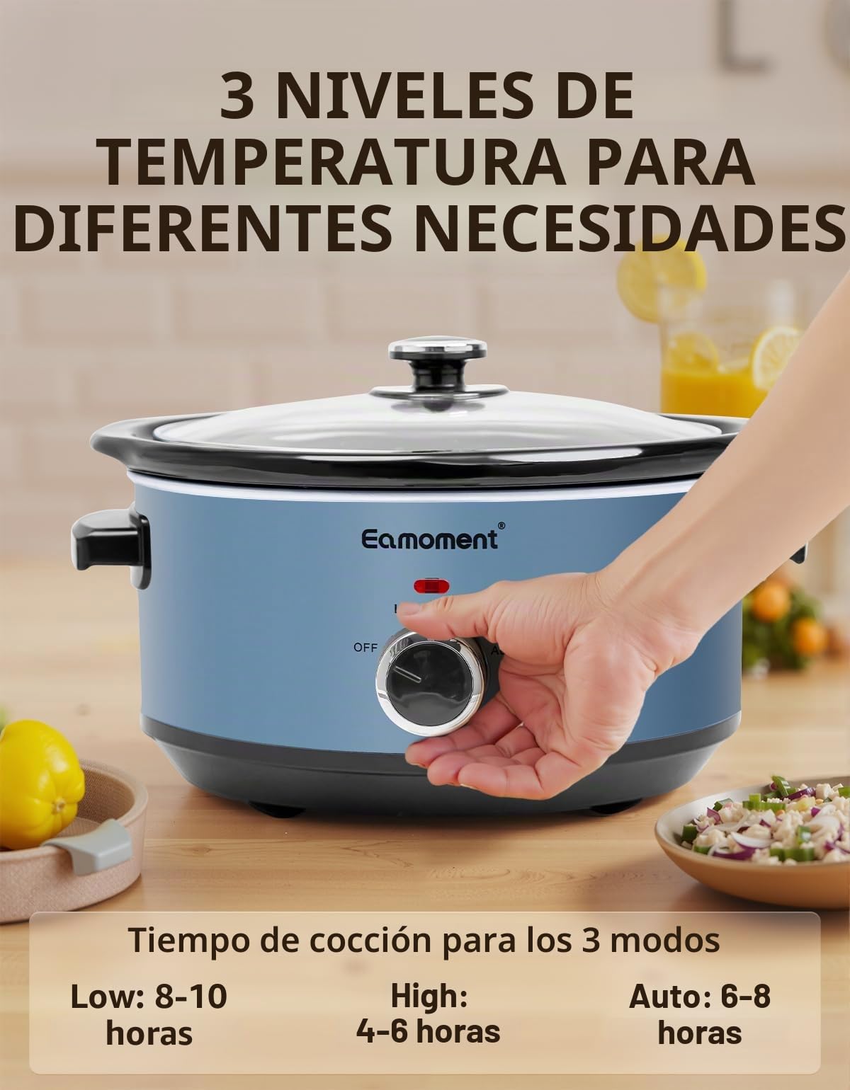 Slow Cooker 3,5 L 200 W 3 Niveles de Calor Tapa de Cristal Azul