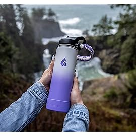 HYDRO CELL Paracord Handle for Wide Mouth Water Bottles - Carrier Strap w/Attachment Ring and Carabiner Accessory. Compatible w/ 64oz, 40oz 32oz, 24oz, 18oz, 14oz Insulated Bottles (Lavender/White)