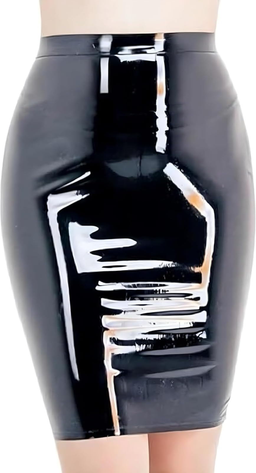 ODITE Jupe trapèze noire en latex pour femme - Coupe ajustée - Taille M