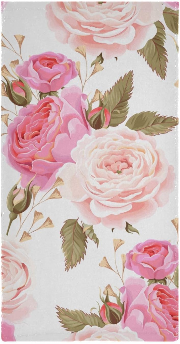 Flower Hand Towels for Bathroom Set of 2, 14" x 28" Pink Blossom Floral with Green Leaves Bath Towels Soft Absorbent Decorative Fingertip Towels Home Hotel Spa Gym Face Towels Kitchen Tea Dish Towels - Image 7