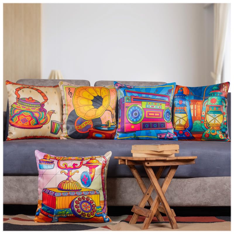 Buy Vendola Printed Satin Sofa Cushion Covers Set of 5, 16 inch x