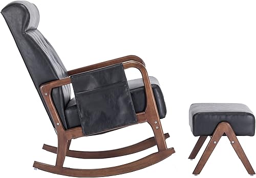 Miniatura 7 de Rpuzonier Mecedora para guardería con otomana, moderna silla mecedora de tela tapizada con cojín acolchado grueso, respaldo alto, silla mecedora