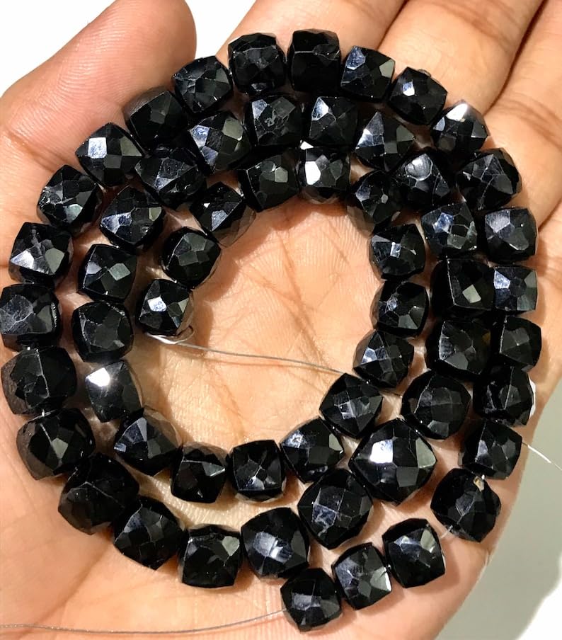 Naturalne czarne pudełko fasetowane koraliki 8 mm 45 cm długi sznurek biżuteria tworzenie kamieni szlachetnych koraliki do naszyjnika bransoletki