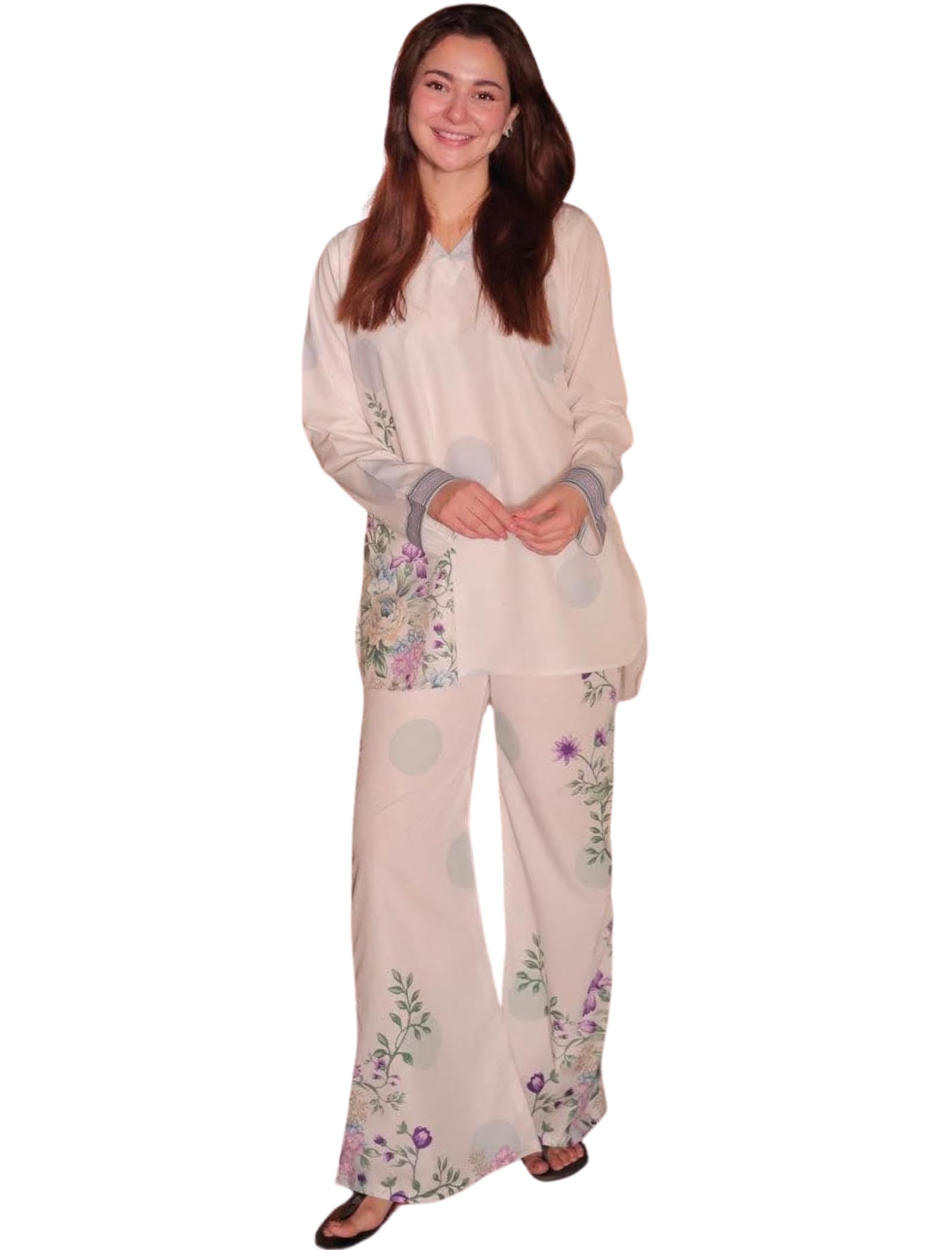 Co Ord Set for Women Stylish - Poly Rayon Long Sleeves Turkish Cord Mandarin Neck Floral Print Western Co Order Set for Women, Wear as Office Coat, Travel Coord, Cot