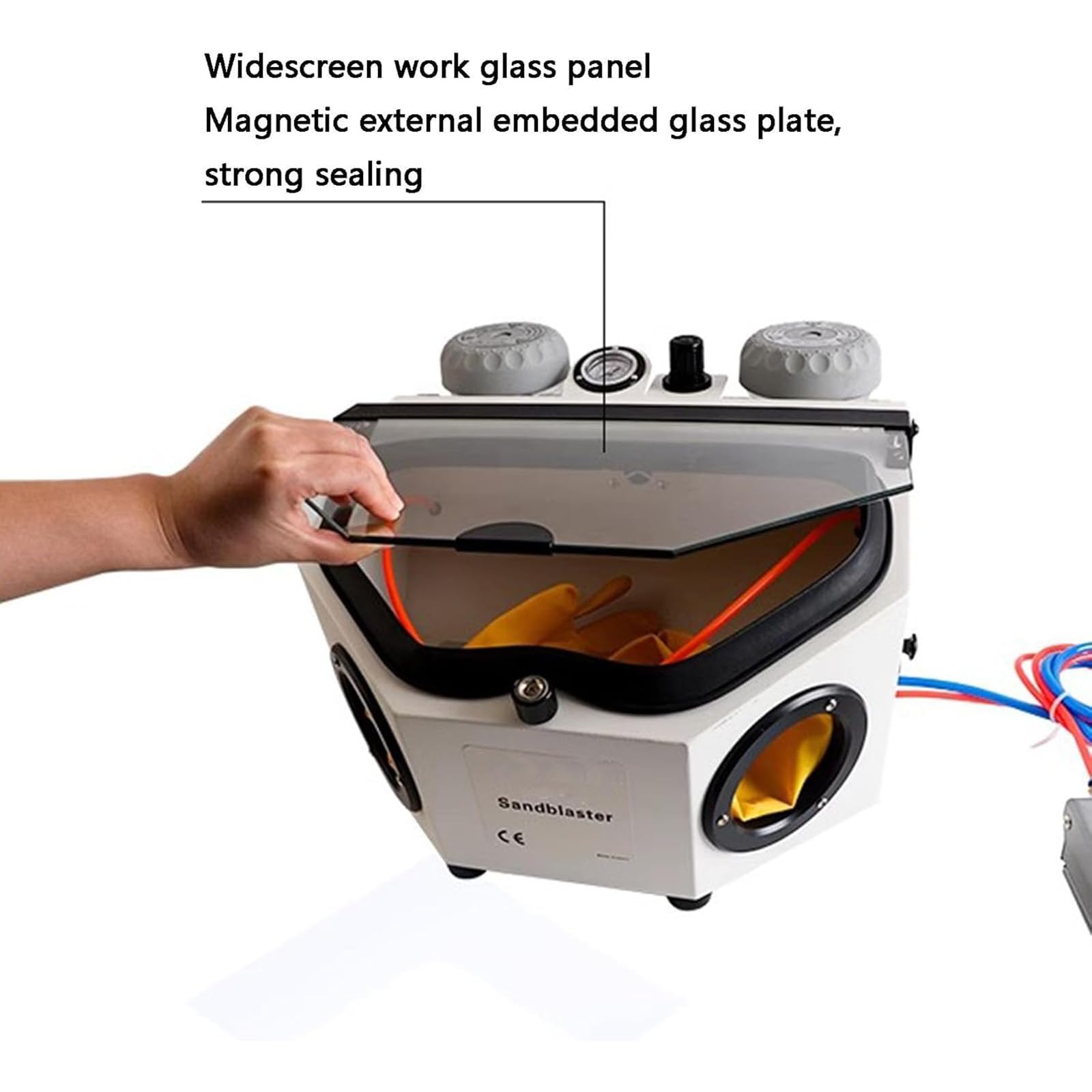 Máquina de Chorro de Arena con colector de Polvo, cámara de pulverización de 20 L, Fuerte succión, Gran Ventana de visualización para Piezas de Trabajo y Obras de Arte.