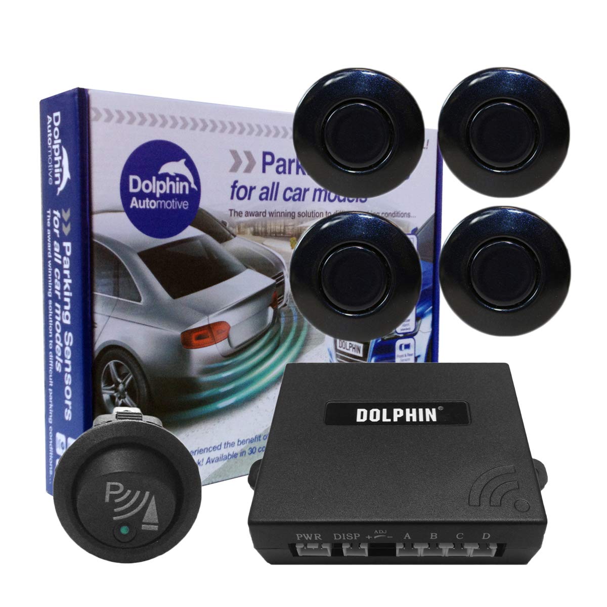 Dolphin Car Van Front Parking Sensors With Longer 6m Leads and Parking Switch in 32 Coloured Options UK (Electric Blue) — view 21