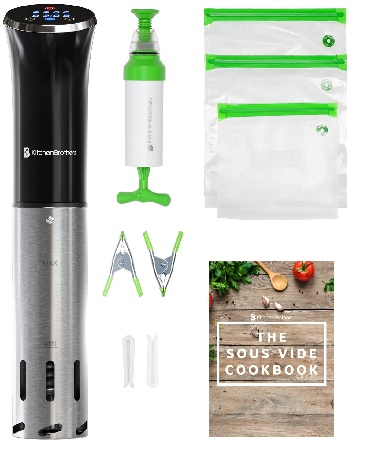KitchenBrothers Sous Vide Garer - Sous Vide Stick - Sous Vide Stab - Sous Vide Set - Suvit Garer - Suvide Garer - 0 Bis 95℃, Einstellbar Pro 0,2℃ - Timerfunktion - Alarm - 1200W