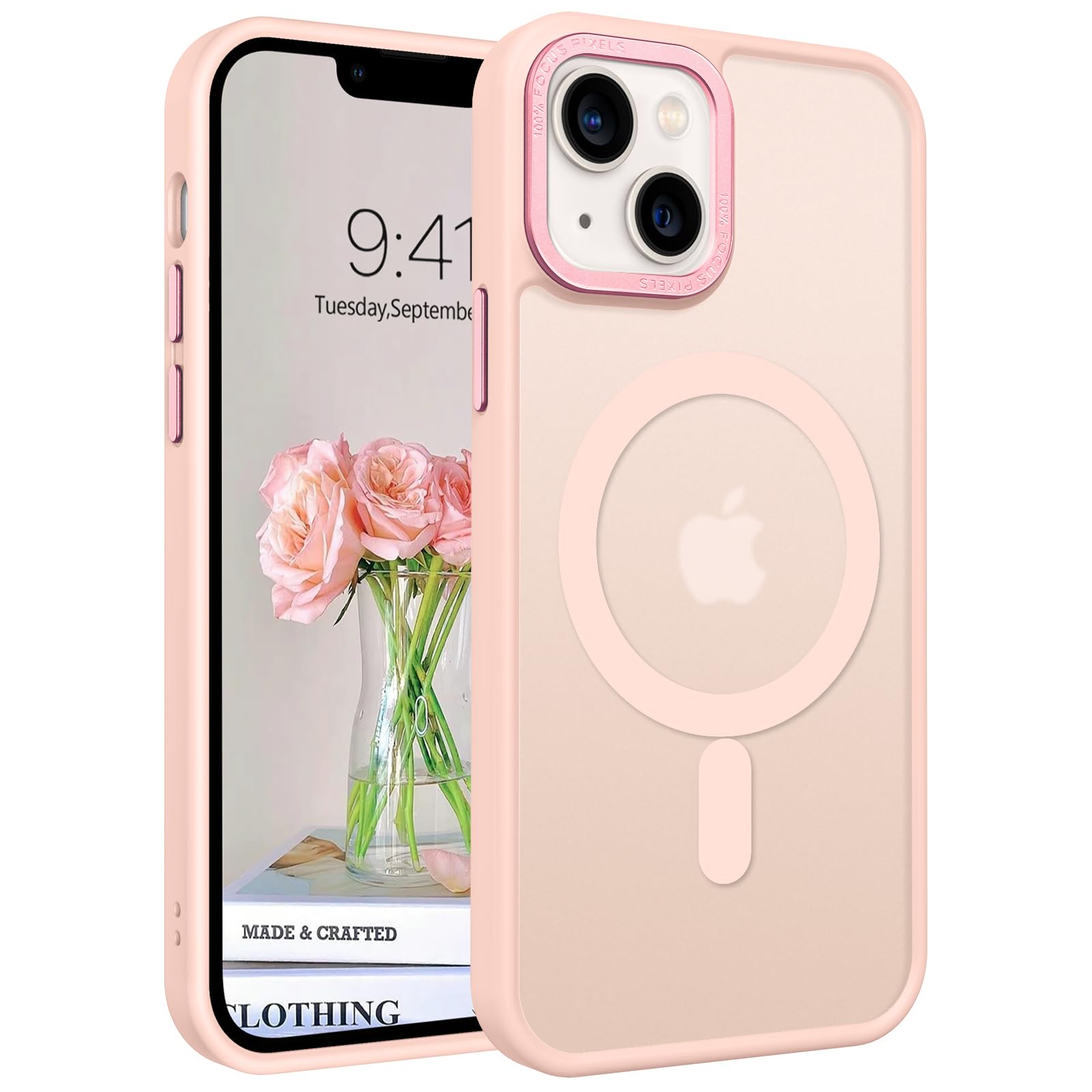 Coiwxmoi Cover Magnetica per iPhone 13 mini 5,4, Compatibile con MagSafe, Custodia Traslucida Matte con Aesthetic Disegno Fiori, Ultra Sottile TPU Hard PC Antiurto Ragazze Protettiva Case, Nero 01