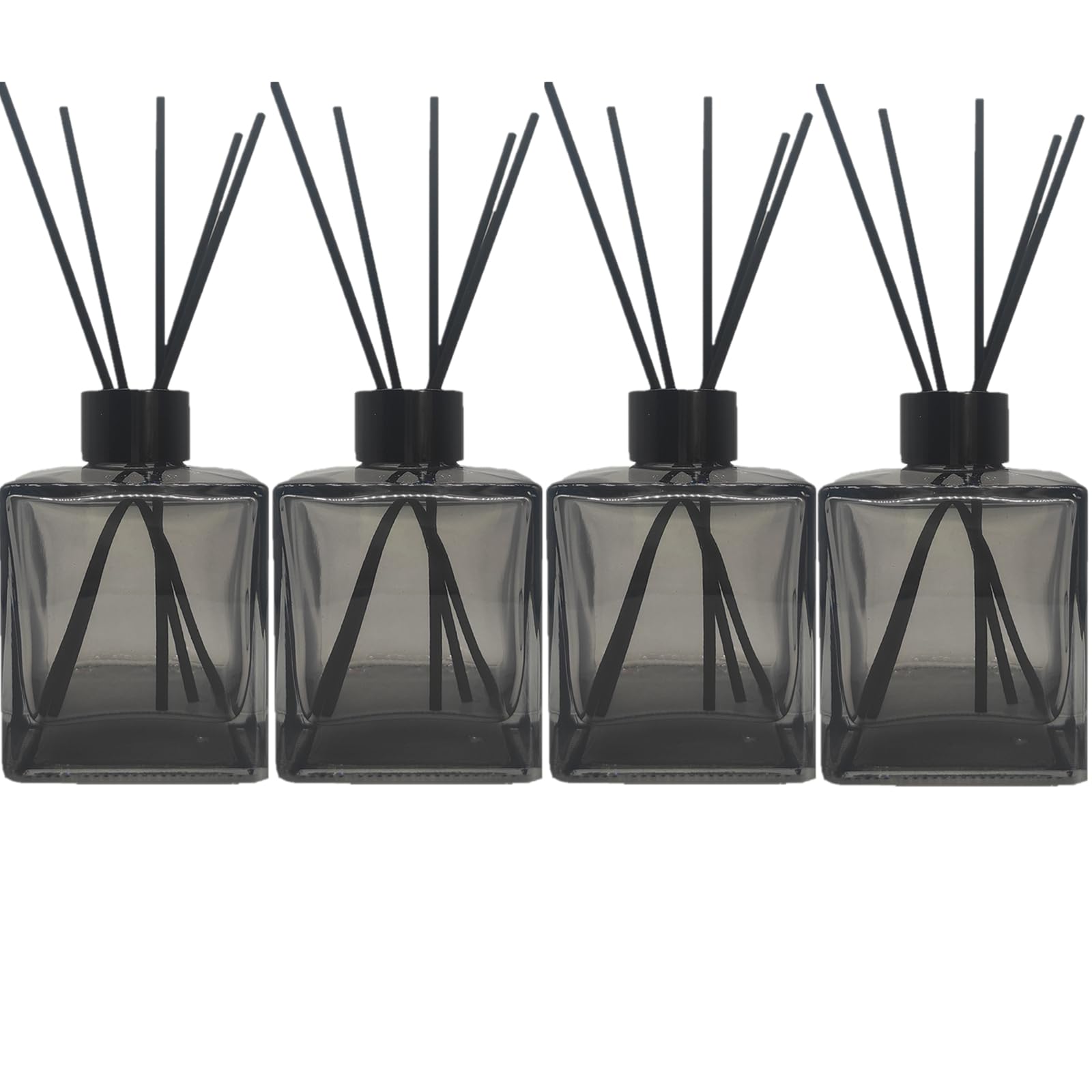 Perfume Reed Diffuser Bottle,Empty Square Essential Oil Bottles Glass Jar with Black Sticks for DIY Fragrance Replacement Diffuser Sets (200ml/6.7oz, Grey)
