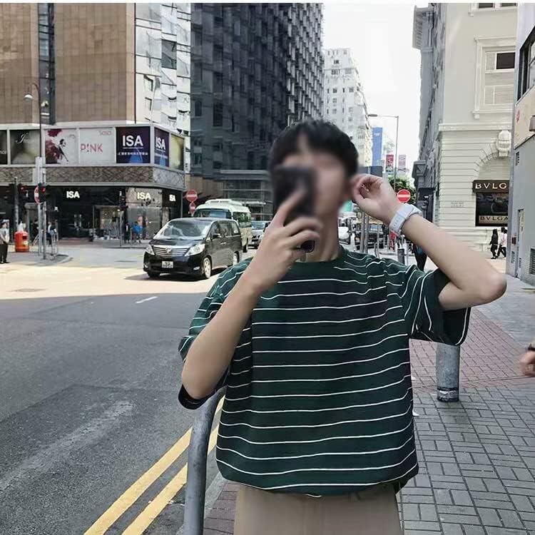 Tシャツの男性縞模様のOネック学生バギー 夏のハイストリートオールマッチ10代の服男性 (Color : B, Size : L c