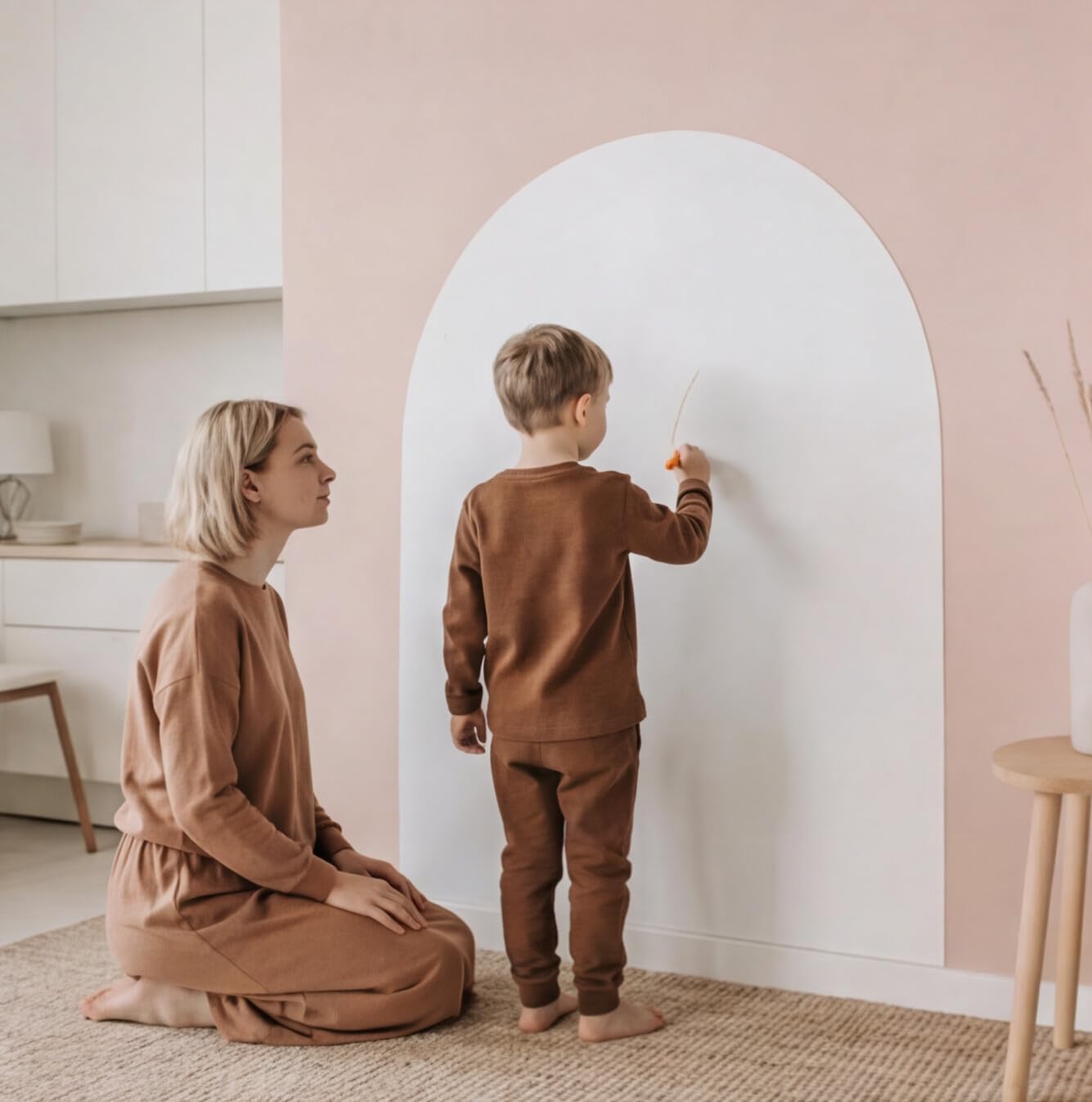 Magnetic Arched Wall Board - 24x46 White Matte Peel & Stick Dry Erase Board for Kids Playroom & Home Office - Large Adhesive Whiteboard Surface -