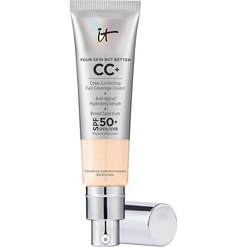 IT Cosmetics CC+ Cream - Natural Full Coverage Foundation With SPF 50+, Color Corrector & Anti-Aging Hydrating Serum, Hyaluronic Acid + Peptides, Lightweight Up To 24H Wear, All Skin Types- 1.08 fl oz
