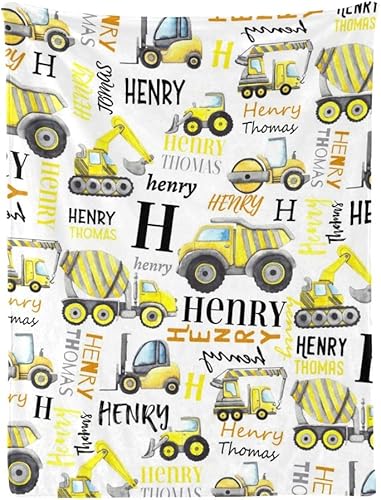 Manta de camión de construcción personalizada, manta de bebé con nombre, mantas personalizadas para bebé niño, manta de bebé para niños disponible en Yaxa Peru