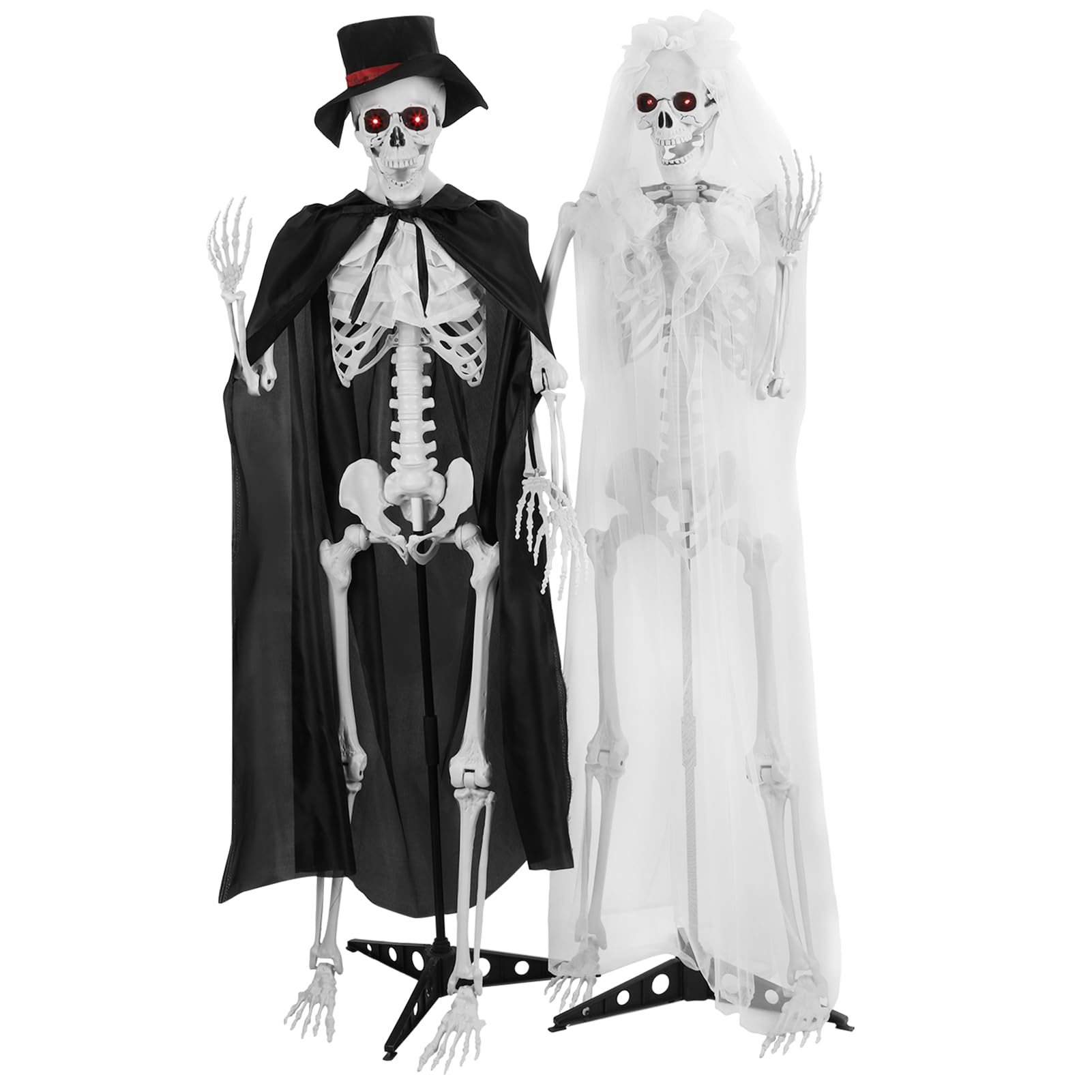 hatleues Szkielety panny młodej o długości 1,6 m ze świecącymi oczami, przerażający dźwięk, 1 para szkieletów na Halloween, możliwe szkielety z ruchomymi stawami, plastikowy szkielet para dekoracja na