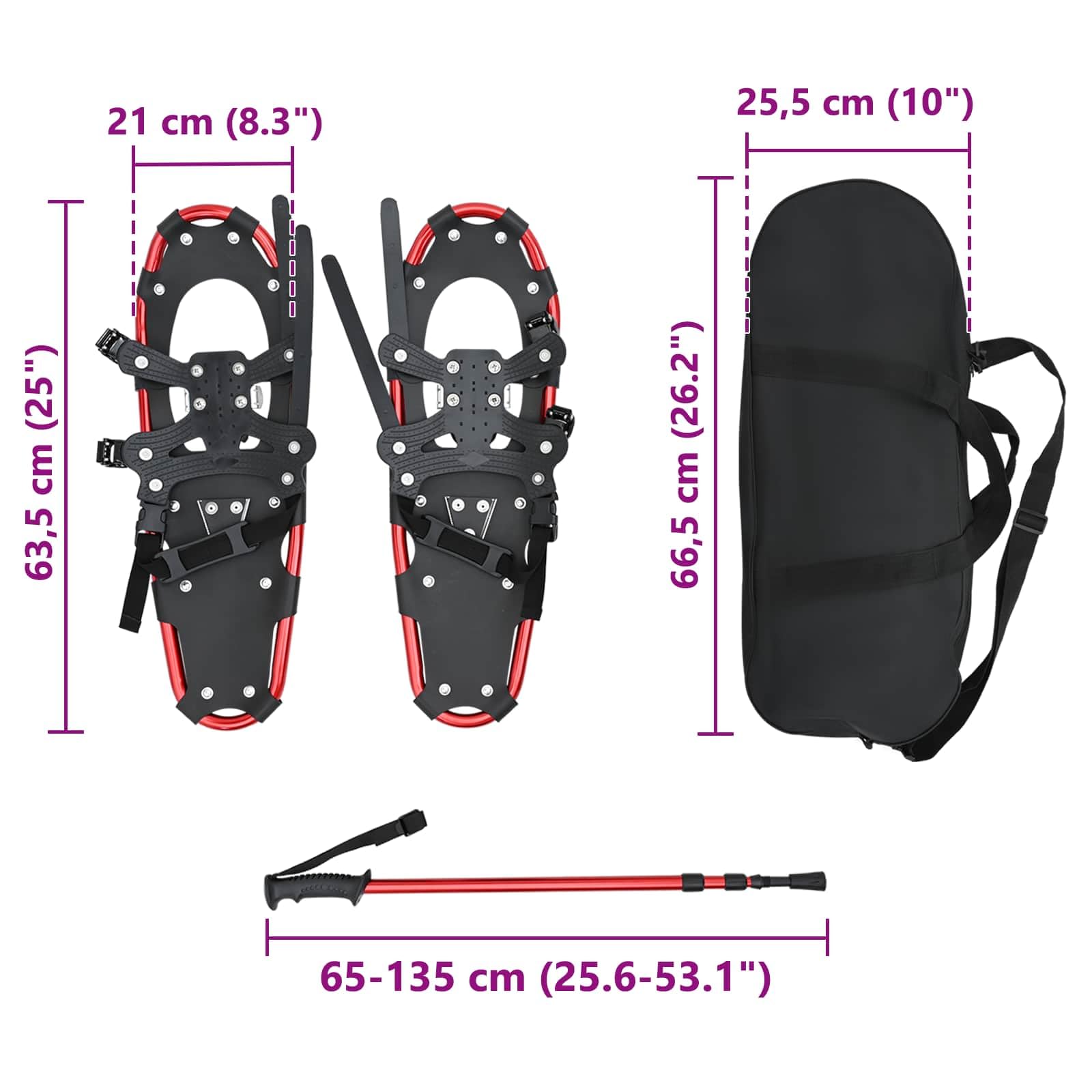 vidaXL Racchette da Neve 3 in 1 con bastoni da Trekking Rosso e Nero, Ciaspole in Alluminio per Il Giardino, Attrezzatura Outdoor Regolabile, Accessori Moderni per Camminare sulla Neve