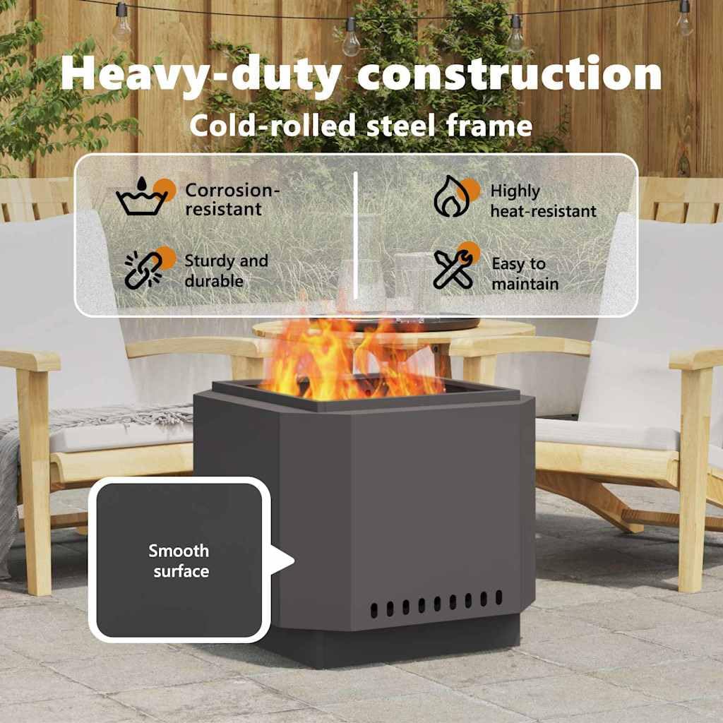 vidaXL Hoguera Sin Humo Negro 58 x 58 x 51 cm Acero Laminado en frío, Hogar Moderno, Calentador Resistente para Patio, Chimenea de Jardín, Punto de Encuentro Social