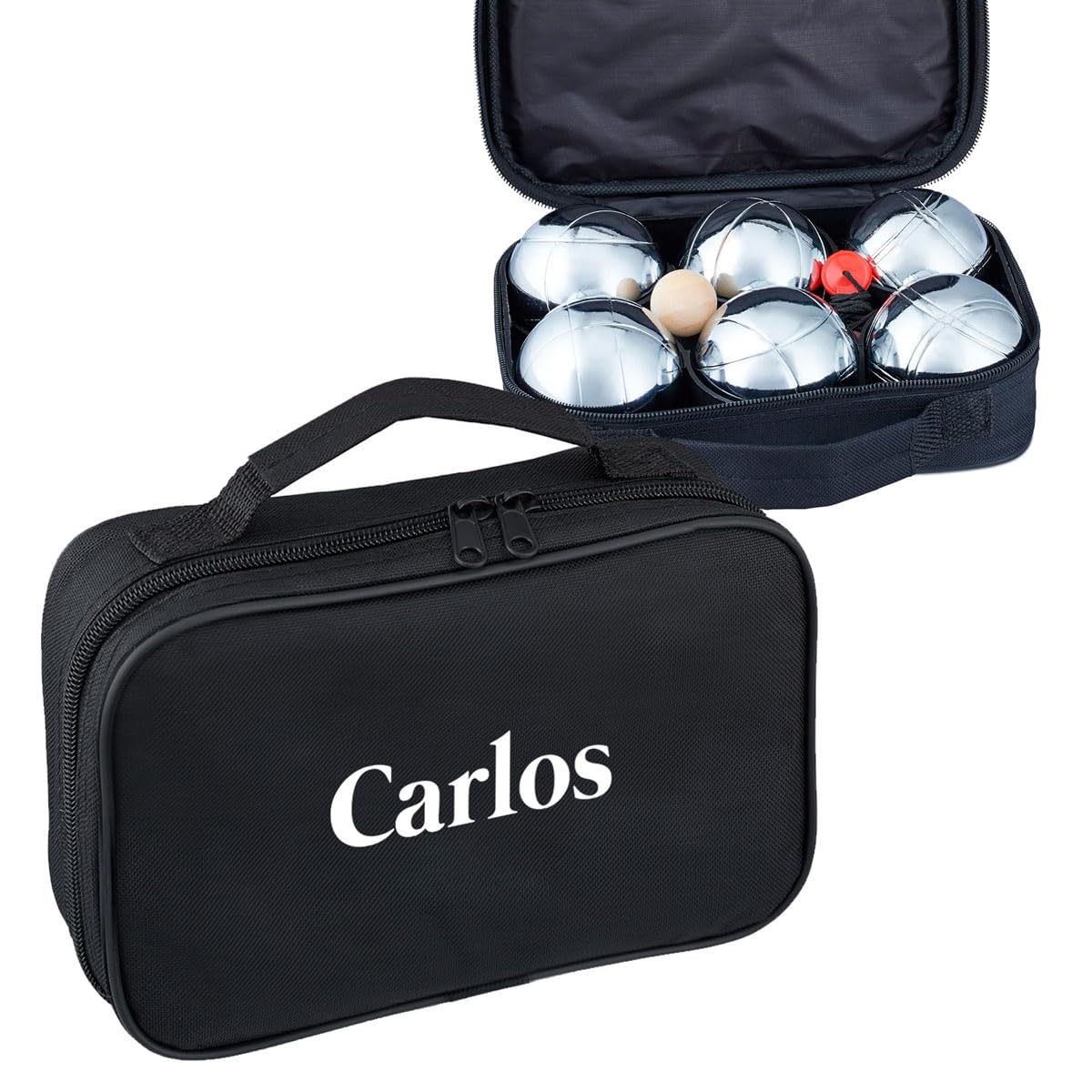 Juego Petanca Personalizado con el Nombre Bolas Metálicas Metal con Estuche Negro Profesional