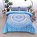 Meeting Story 3Pcs Mandala Bohemian Moonlight Bedding Bedspread Queen Comforter Set Boho Comforter Set Queen (Blue, Queen)