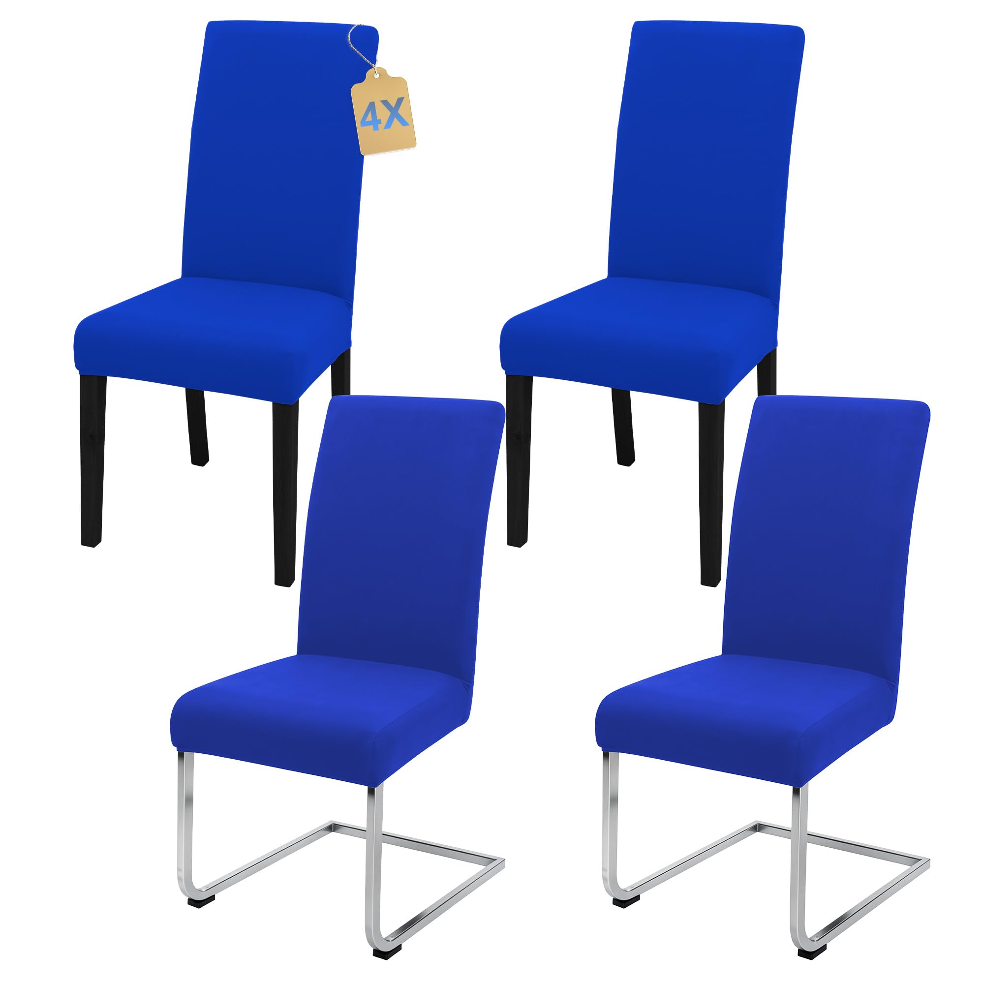 SUKAIKEQA Dehnbarer Stuhlbezug, Hochstuhlbezug, Bürostuhlbezug, (Satz 4/6/8 Stück mit Rückenlehne), geeignet für Wohnzimmer, Küche, Party und Hotel (4, Milk Silk Treasure Blau)