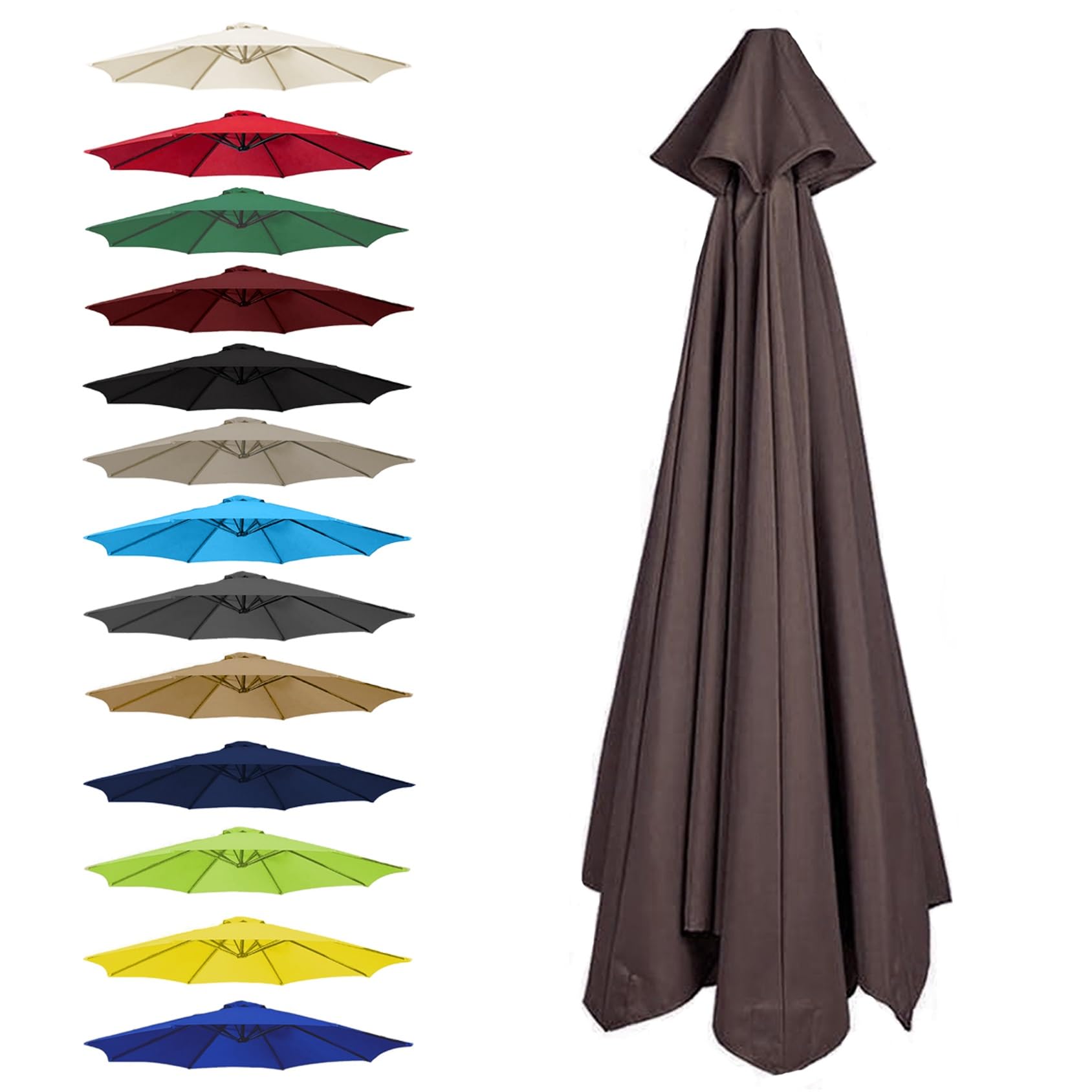 CMJYMX Replacement Parasol Canopy Cover, Umbrella Replacement Fabric Cover Sunshade Cloth, 6 Arms: 2.0/2.5/2.7/3.0 M, 8 Ribs: 2.0/2.3/2.7/3.0/3.5 M(Brown,6 RIBS: 270CM/8.8FT)