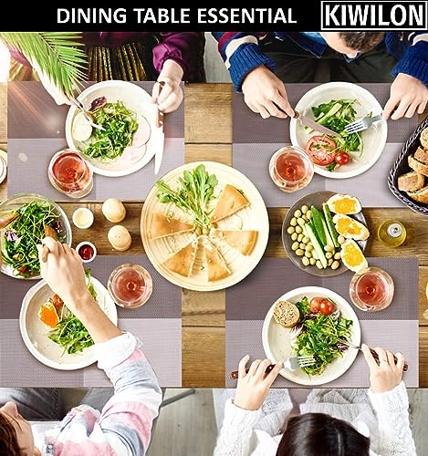 Image of PVC Dining Table Placemats Set of 6 | Washable Non-Slip Heat Resistant Table Mats for Dining Table | Elegant Woven Place Mats for Home, Kitchen & Restaurant | 45 x 30 CM (BK Olive, Classic)