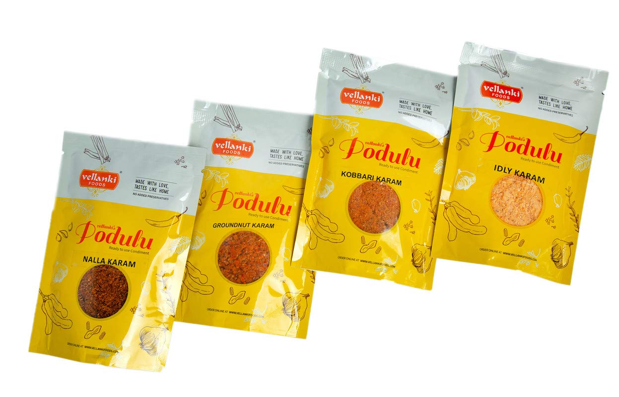Vellanki Foods Powders Nalla Karam(100gms),Idli Karam(100gms),Karivepaku Karam(100gms),Palli Karam(100gms) Combo Pack of 4 (B085HB8HP9) Amazon Price History, Amazon Price Tracker